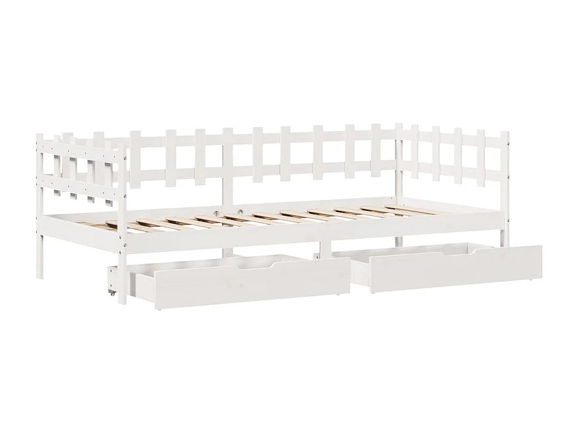 Lit de jour et tiroirs sans matelas blanc 90x190 cm bois massif