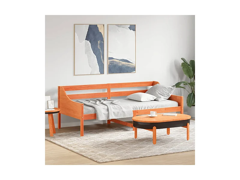 Sofá-cama 100x200 cm madeira de pinho maciça castanho cera