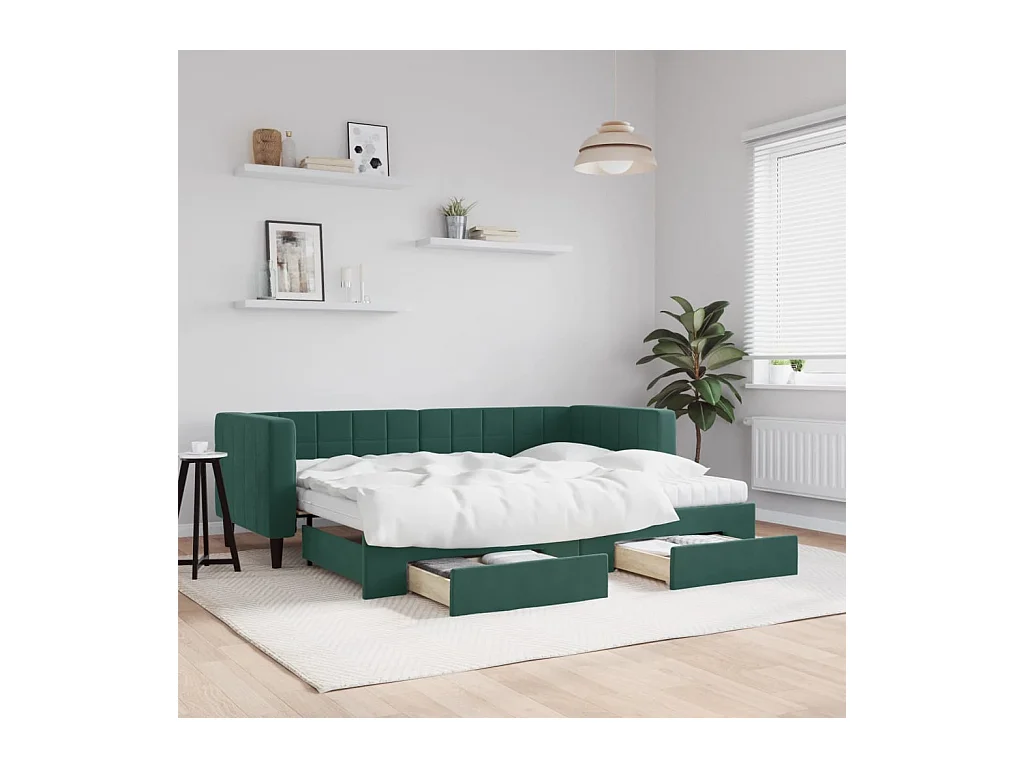Tagesbett Ausziehbar mit Schubladen Dunkelgrün 80x200 cm Samt