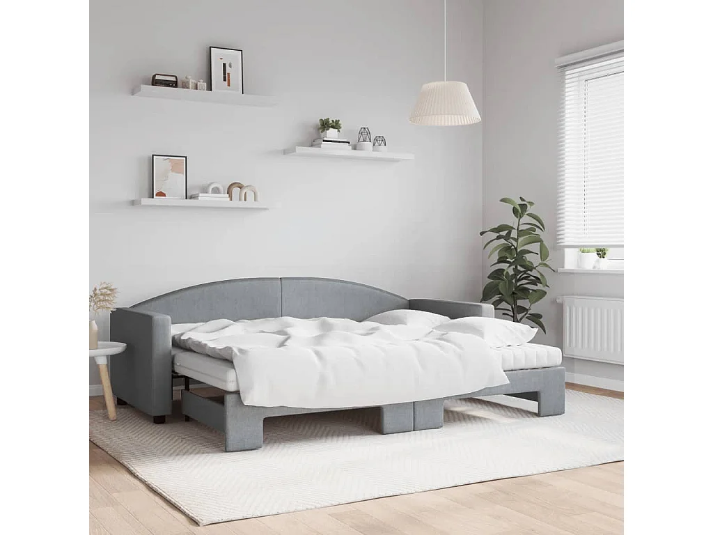 Sofá-cama c/ gavetão e colchões 80x200 cm tecido cinzento-claro