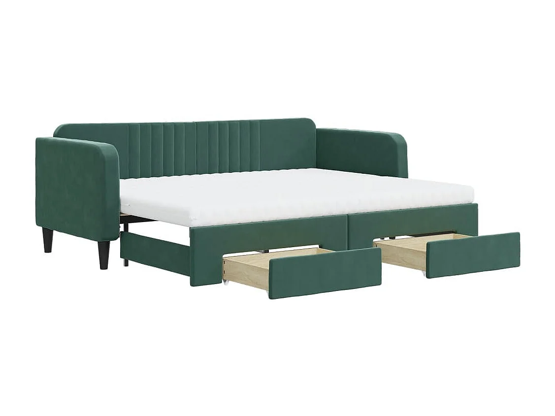 Divano Letto Estraibile Cassetti Verde Scuro 80x200cm Velluto