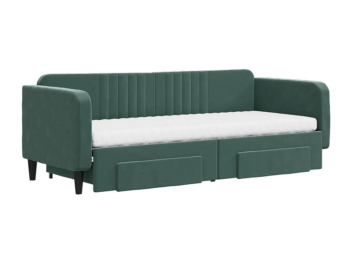 Divano Letto Estraibile Cassetti Verde Scuro 80x200cm Velluto