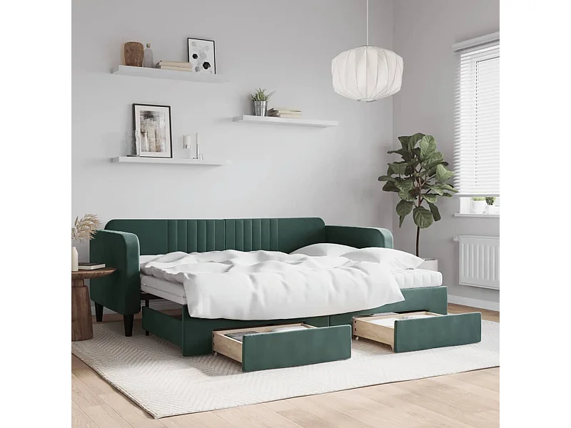 Divano Letto Estraibile Cassetti Verde Scuro 80x200cm Velluto