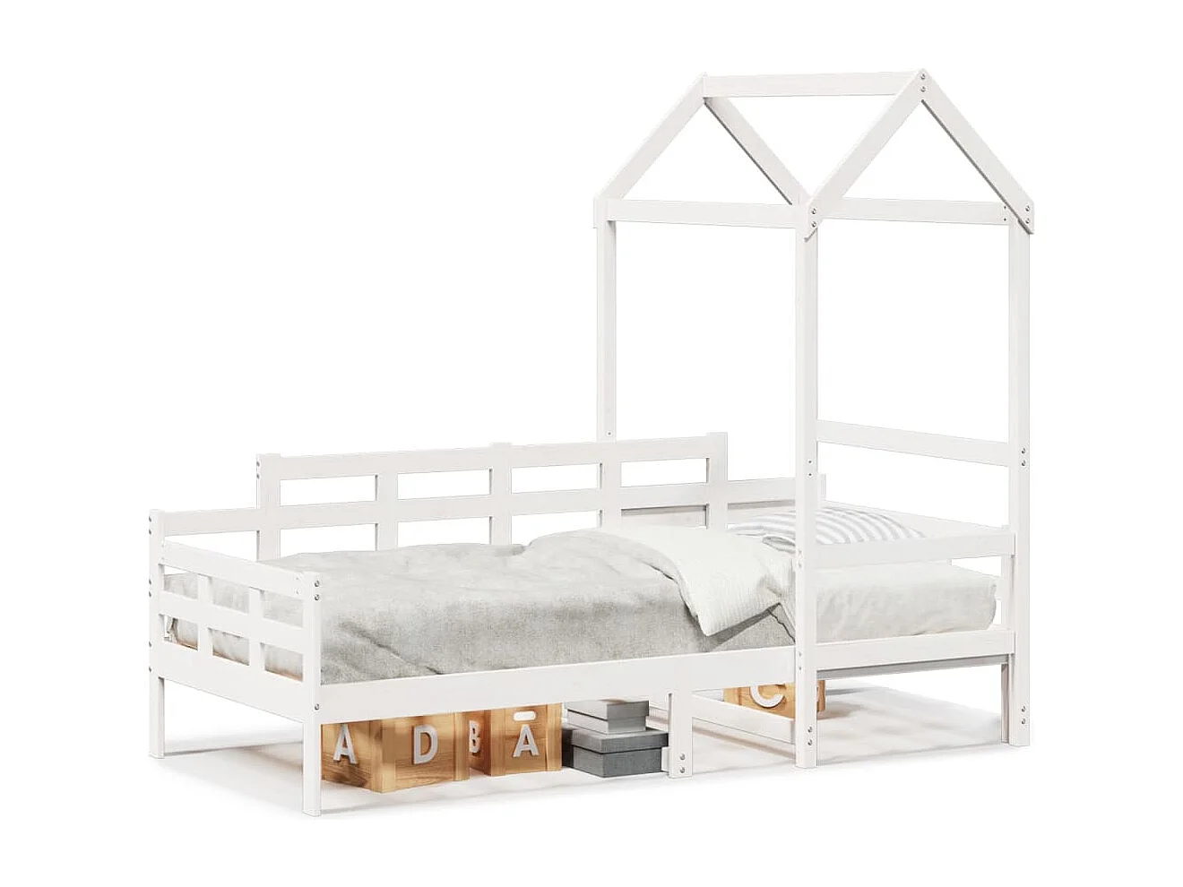 Sofá-cama com telhado 80x200 cm madeira de pinho maciça branco