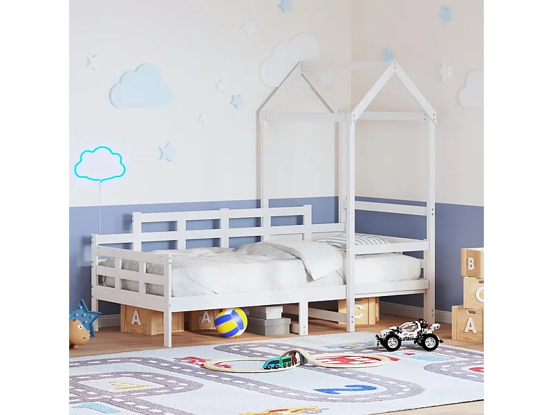 Lit de jour avec toit sans matelas blanc 80x200 cm bois massif