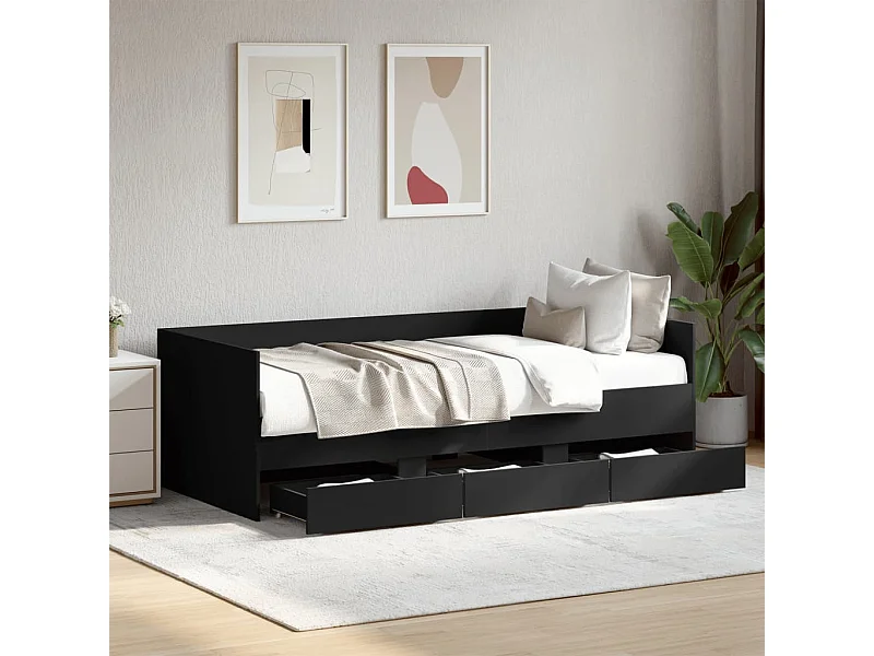 Divano Letto con Cassetti senza Materasso Nero 75x190 cm
