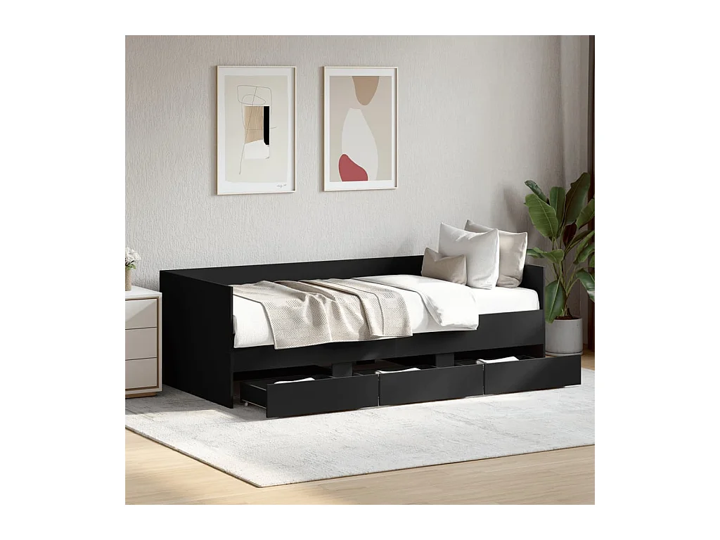 Lit de jour avec tiroirs sans matelas noir 75x190 cm