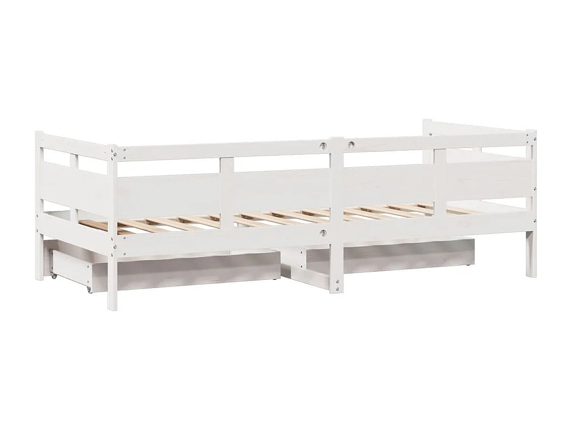 Sofá cama con cajones madera maciza de pino blanca 80x200 cm