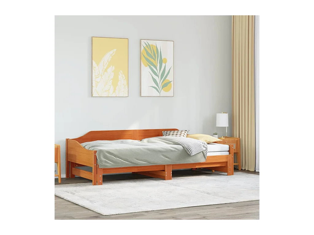 Slaapbank onderschuifbed zonder matras 90x190 cm hout wasbruin