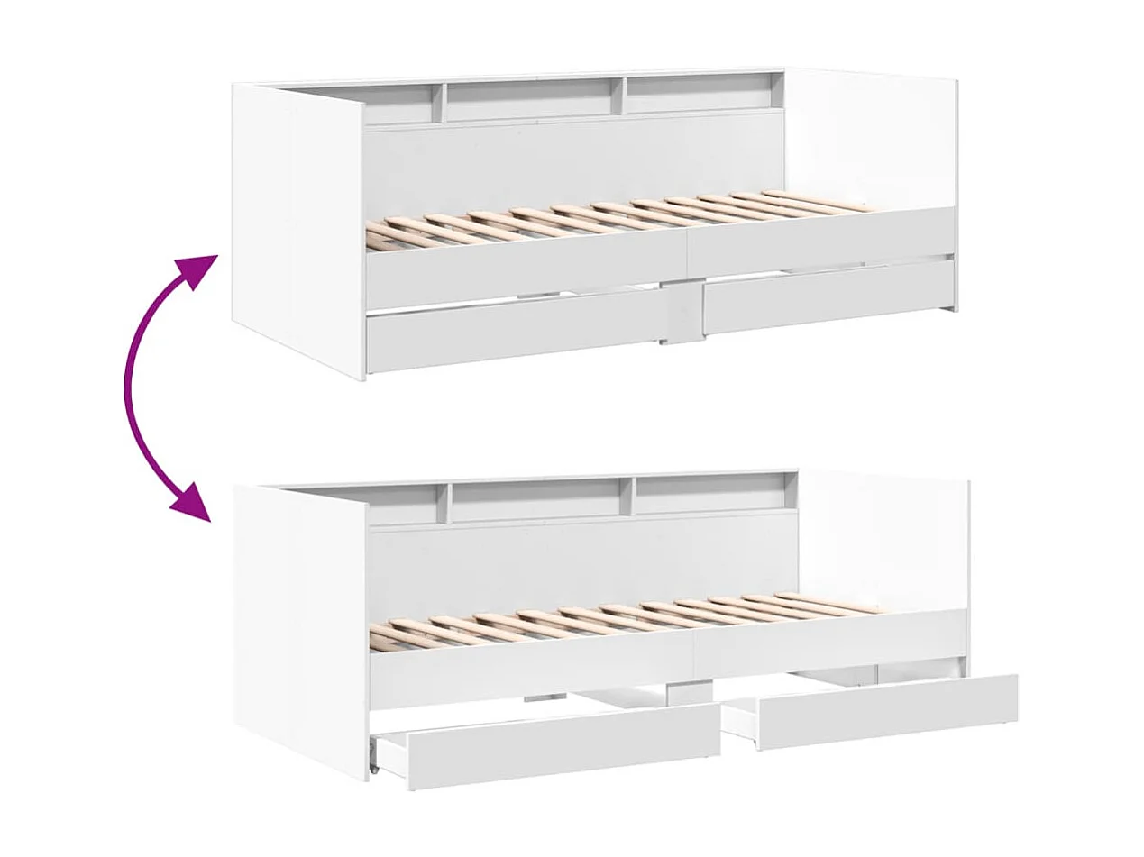 Sofá-cama com gavetas sem colchão 75x190 cm branco