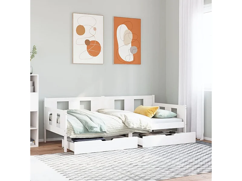 Lit de jour et tiroirs sans matelas blanc 90x190 cm bois massif