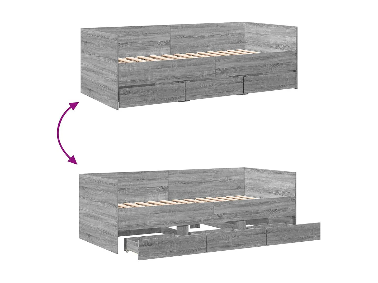 Tagesbett mit Schubladen ohne Matratze Grau Sonoma 90x190 cm