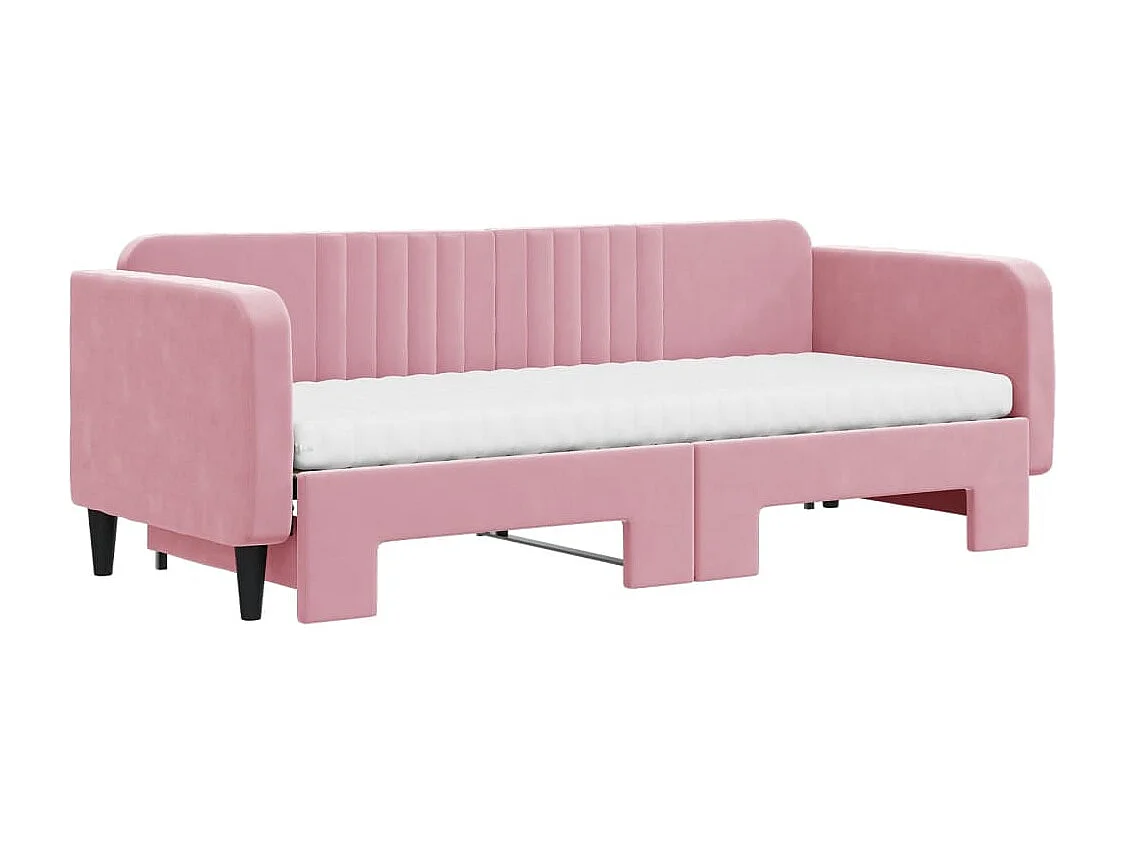 Lit de jour avec lit gigogne et matelas rose 80x200 cm velours