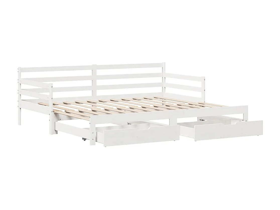 Lit de jour avec gigogne et tiroirs sans matelas blanc 90x200cm