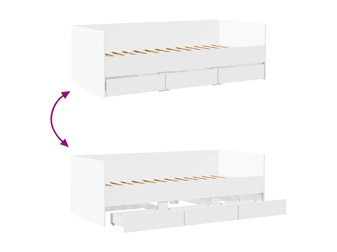 Divano Letto con Cassetti senza Materasso Bianco 90x200 cm