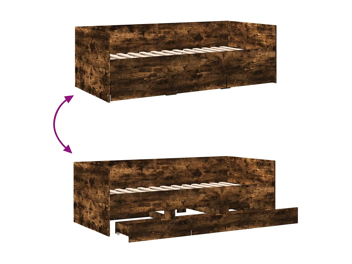 Divano Letto con Cassetti senza Materasso Rovere Fumo 100x200cm