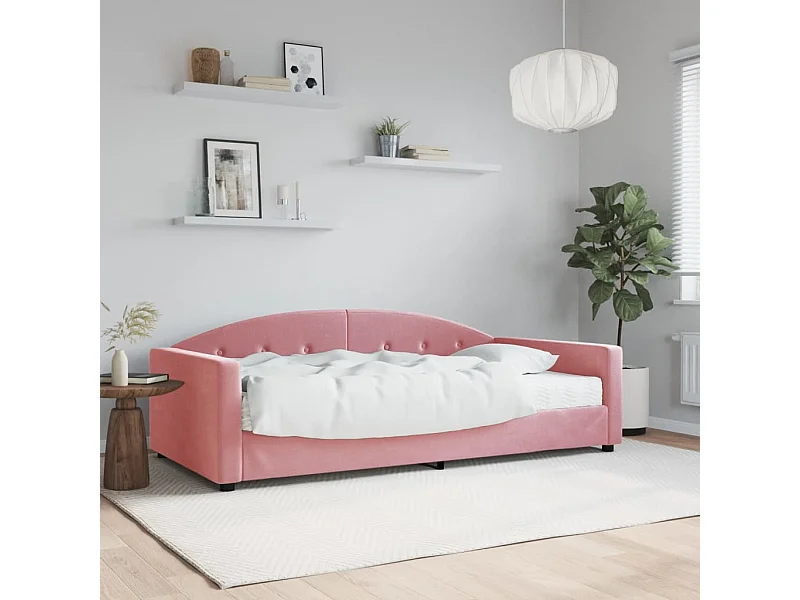 Lit de jour avec matelas rose 100x200 cm velours