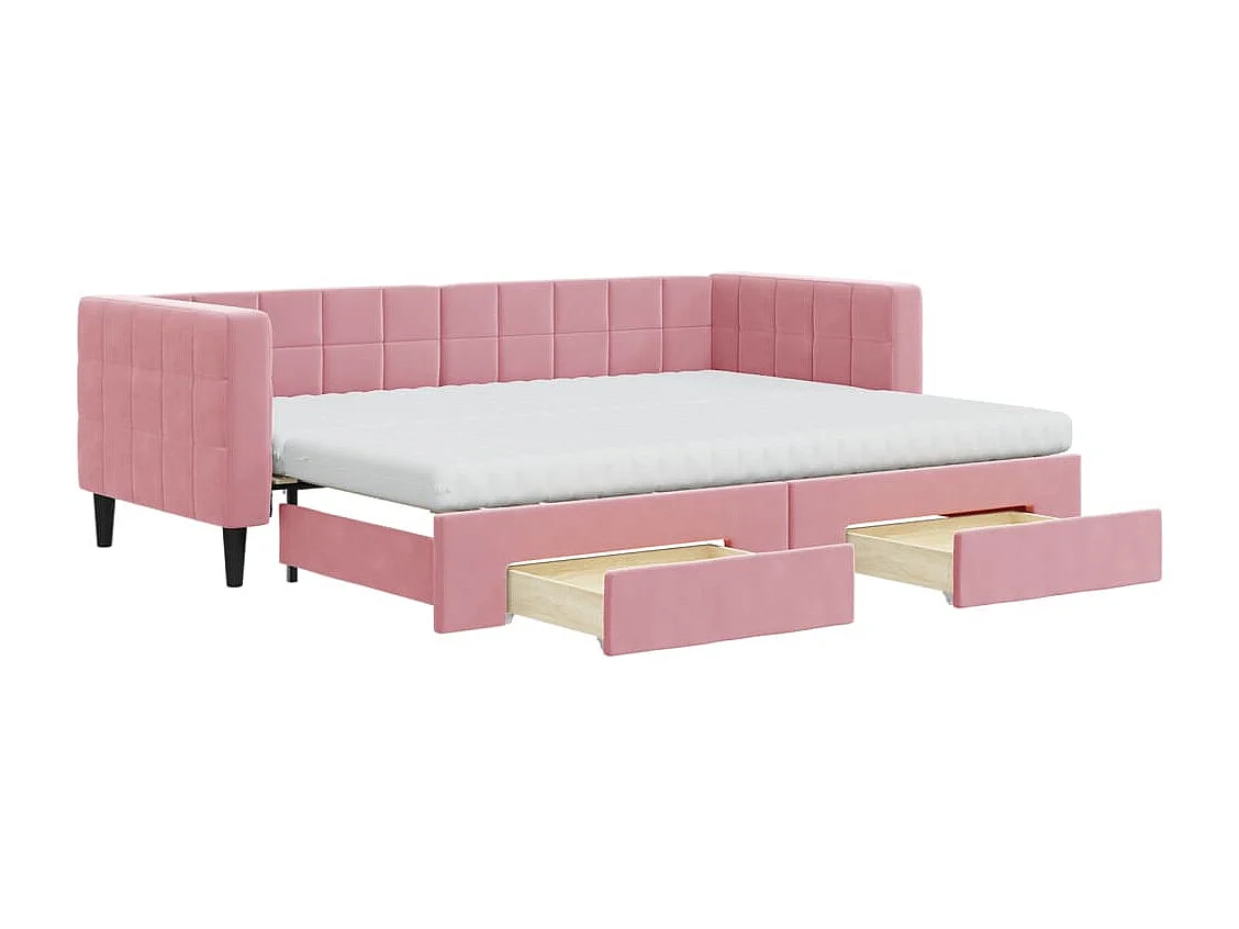 Divano Letto Estraibile con Cassetti Rosa 80x200 cm Velluto