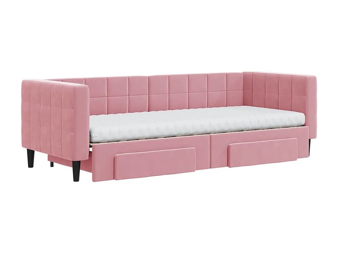 Divano Letto Estraibile con Cassetti Rosa 80x200 cm Velluto