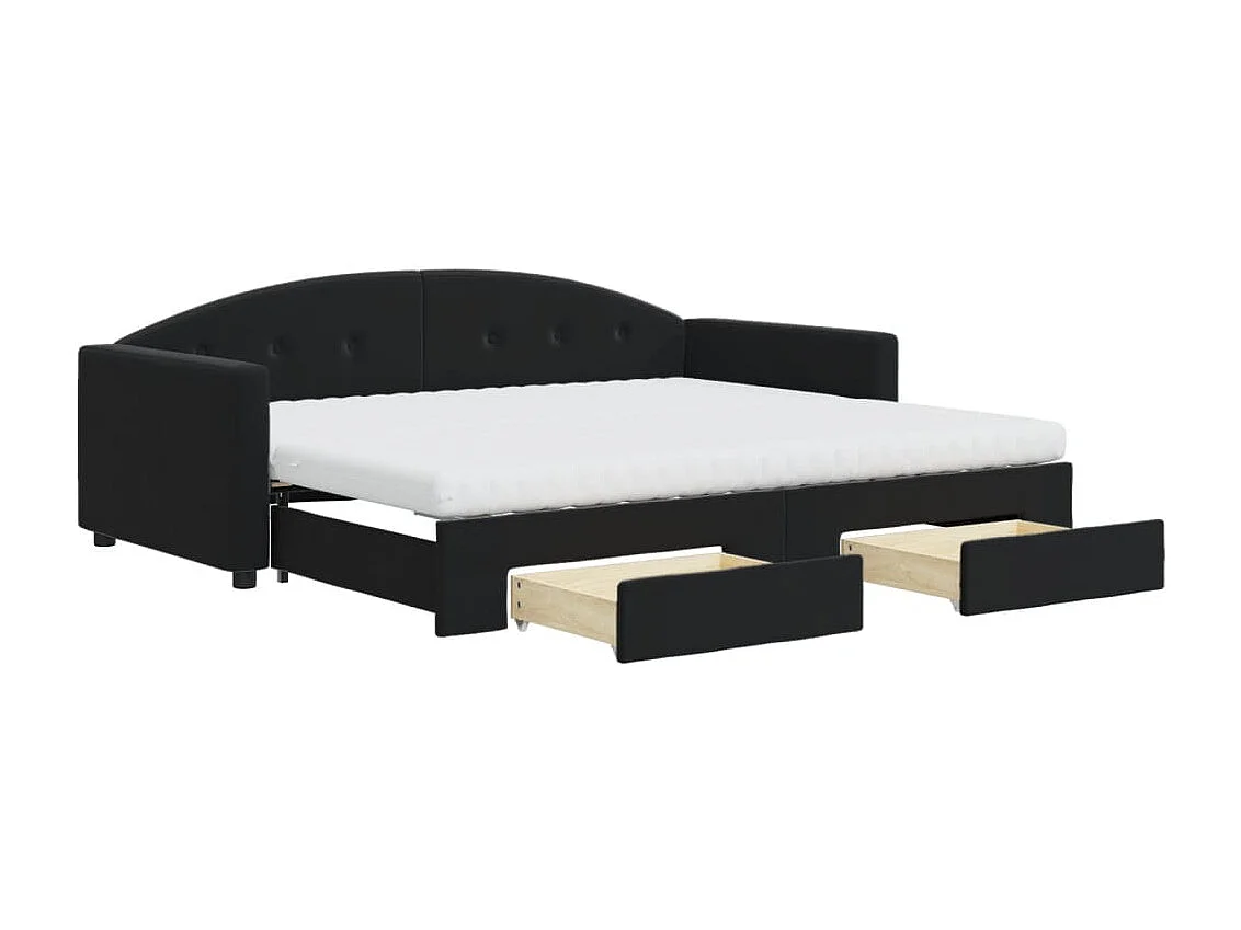 Divano Letto Estraibile con Cassetti Nero 90x190 cm in Velluto