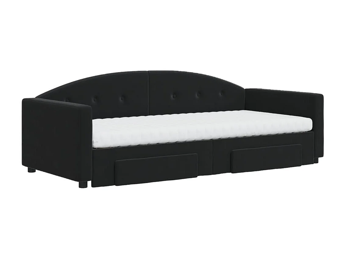 Divano Letto Estraibile con Cassetti Nero 90x190 cm in Velluto