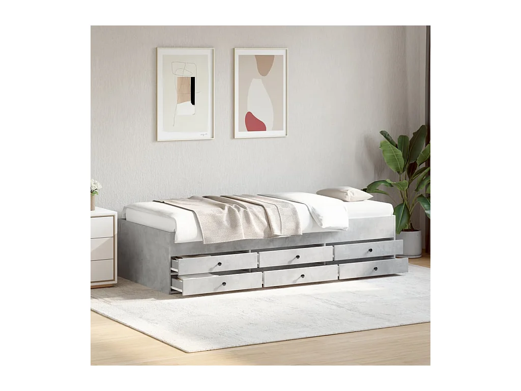 Lit de jour avec tiroirs sans matelas gris béton 90x200 cm