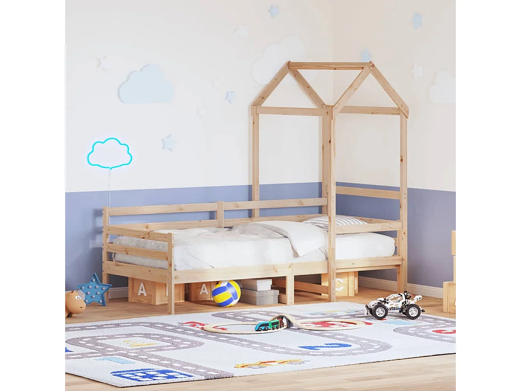 Lit de jour avec toit sans matelas 90x200 cm bois massif