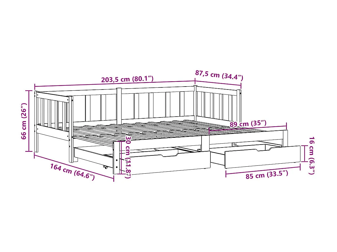 Letto Estraibile con Cassetti senza Materasso Bianco 80x200 cm