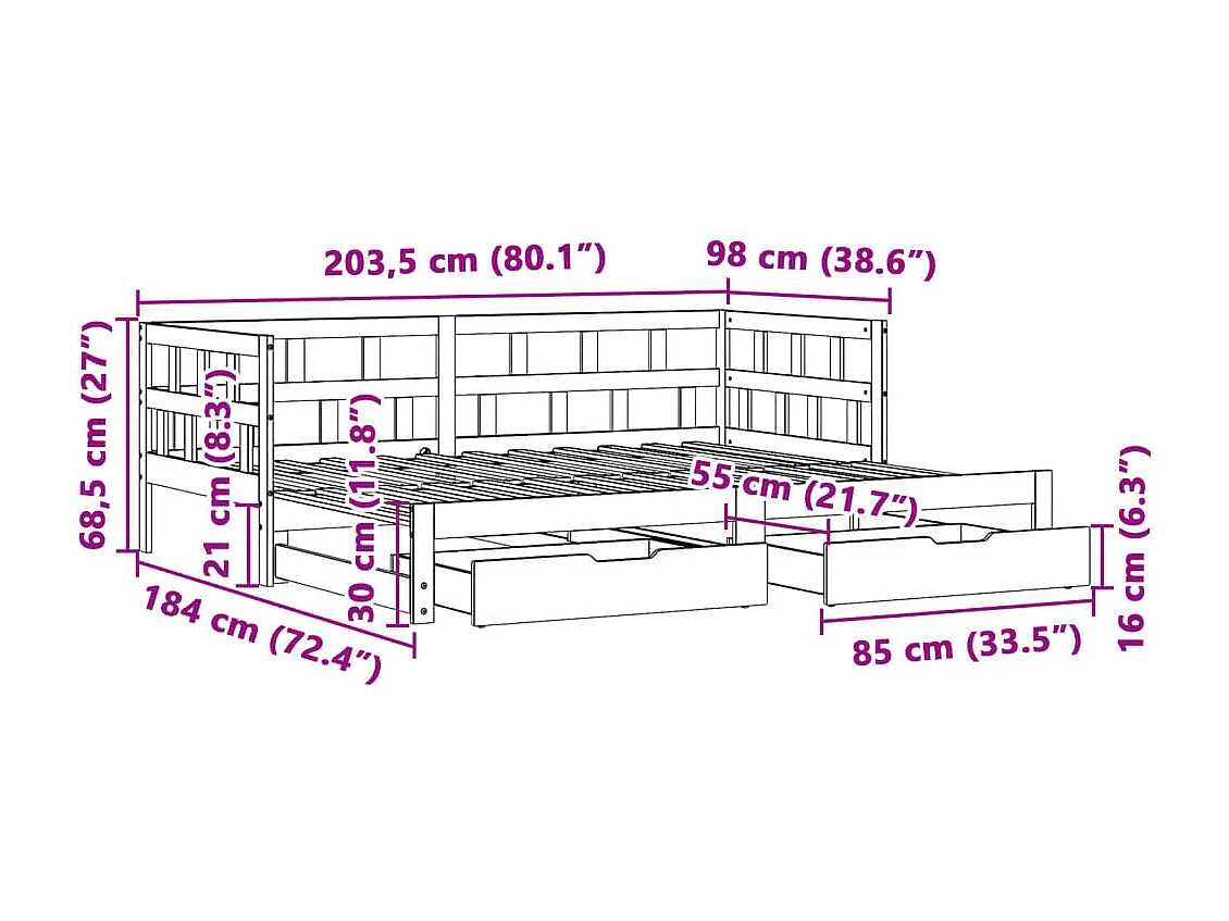 Divano Letto Estraibile con Cassetti senza Materasso 90x200 cm