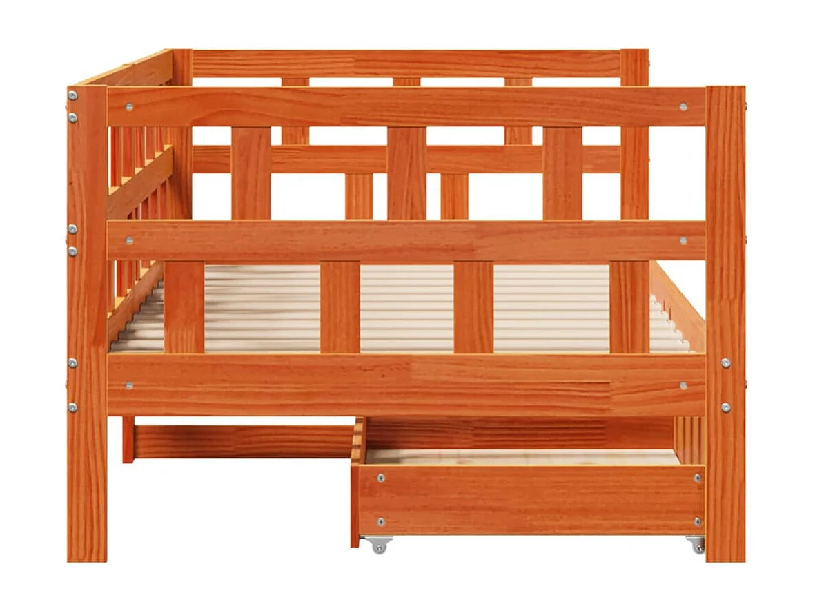 Lit de jour avec tiroirs sans matelas cire marron 90x200cm bois
