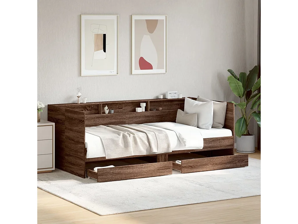 Lit de jour avec tiroirs sans matelas chêne marron 90x200 cm