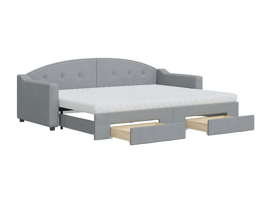 Divano Letto Estraibile Cassetti Grigio Chiaro 80x200cm Tessuto