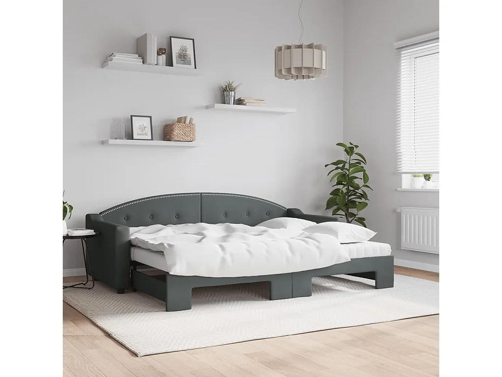 Sofá-cama c/ gavetão e colchões 80x200cm tecido cinzento-escuro