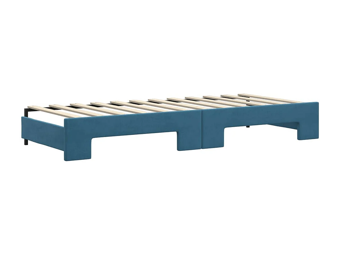 Slaapbank onderschuifbed en matrassen 80x200 cm fluweel blauw