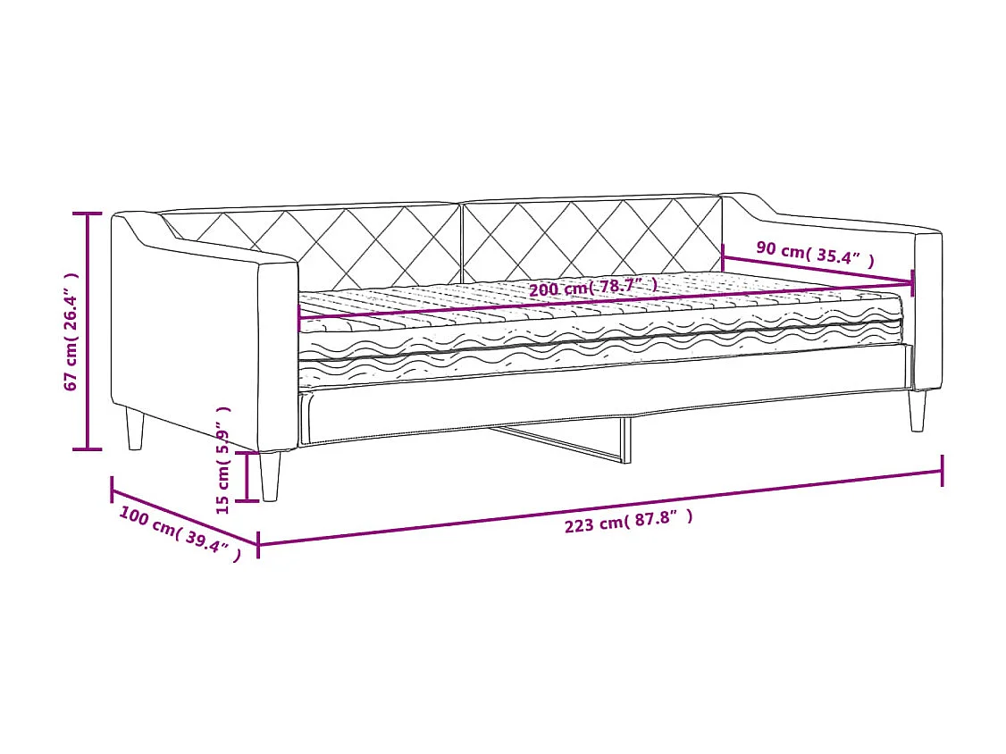 Lit de jour avec matelas taupe 90x200 cm tissu