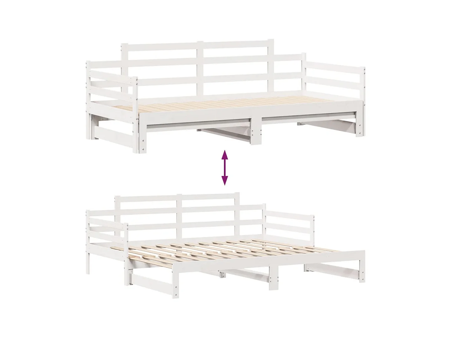 Lit de jour avec gigogne et tiroirs sans matelas blanc 80x200cm