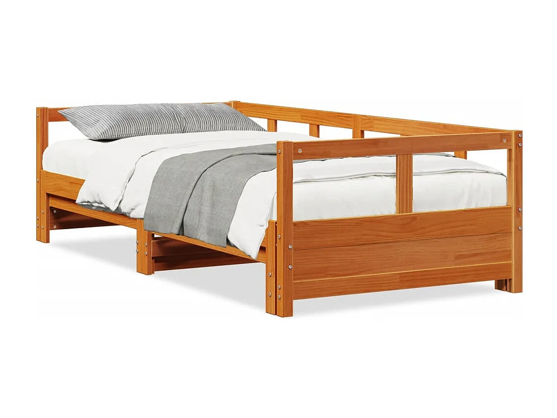 Sofá cama sin colchón madera maciza pino marrón cera 90x200 cm