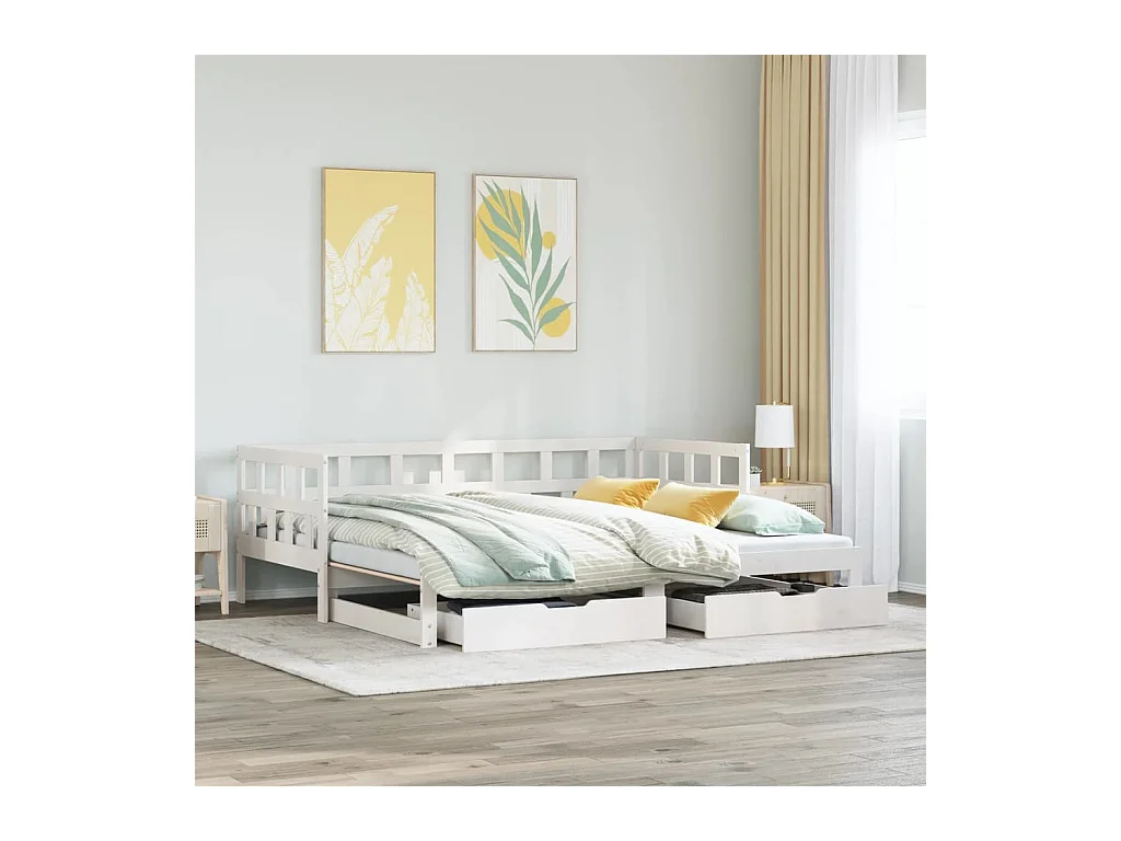 Lit de jour avec gigogne et tiroirs sans matelas blanc 90x200cm
