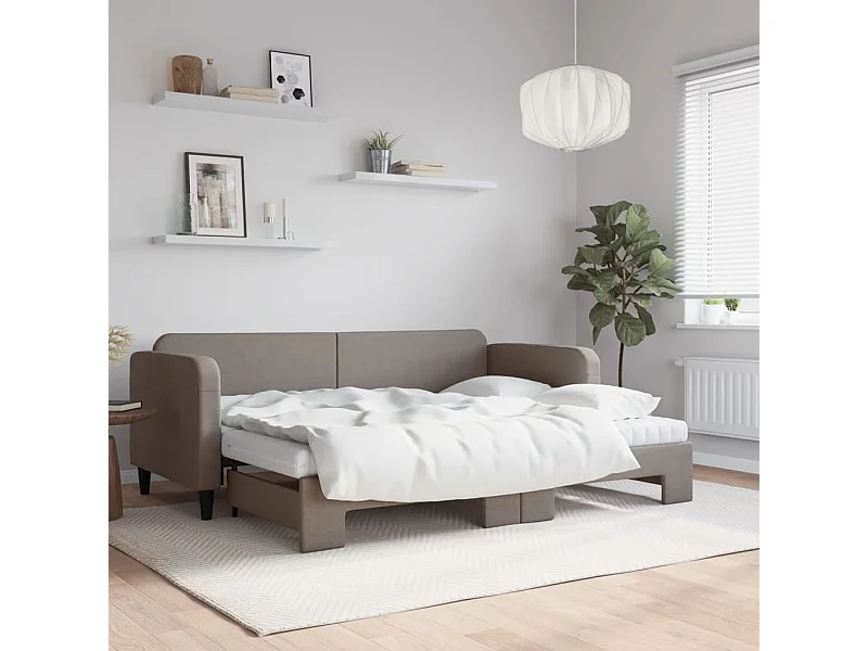 Lit de jour avec gigogne et matelas taupe 80x200 cm tissu
