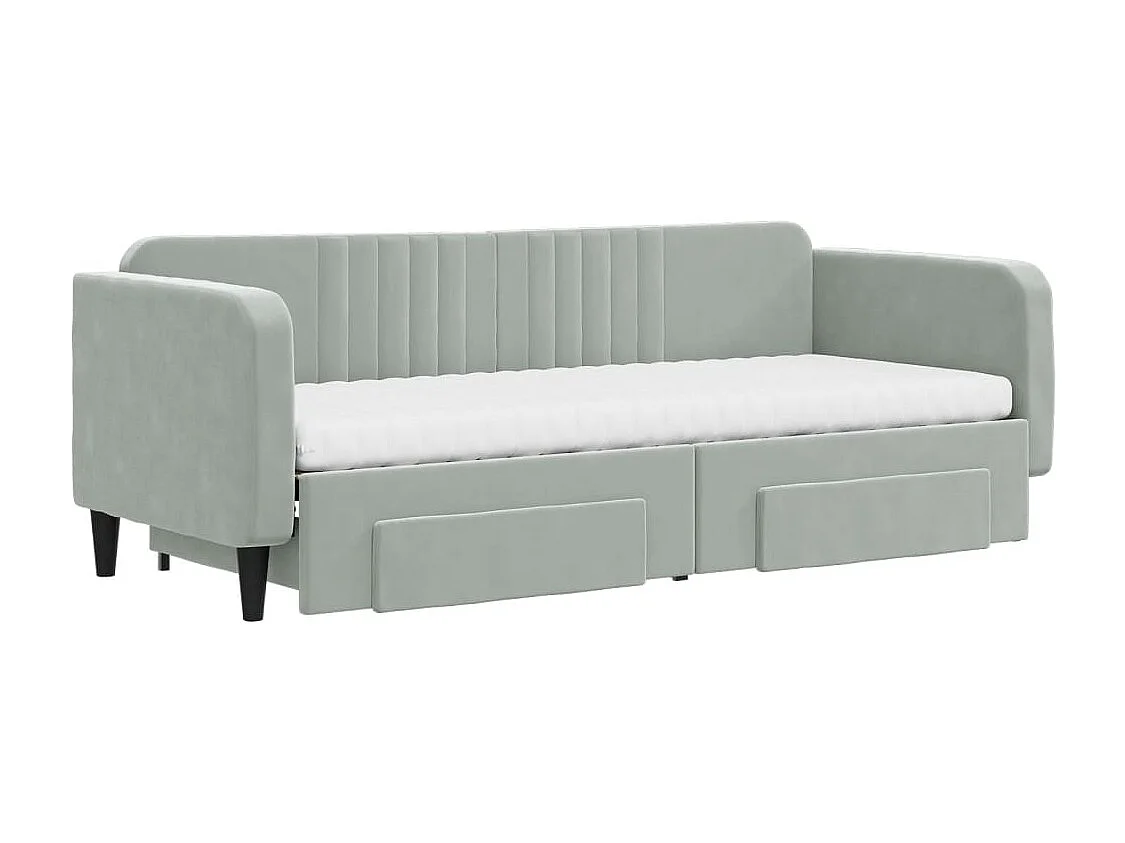 Lit de jour avec gigogne et tiroirs gris clair 80x200cm velours