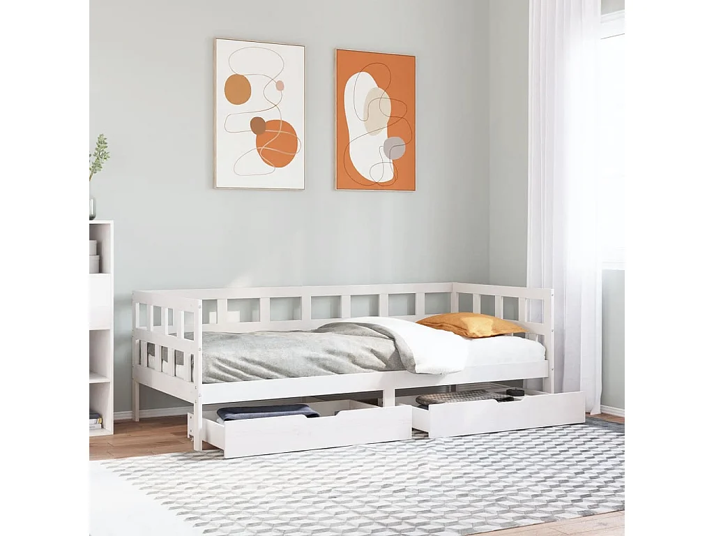 Lit de jour et tiroirs sans matelas blanc 90x200 cm bois massif
