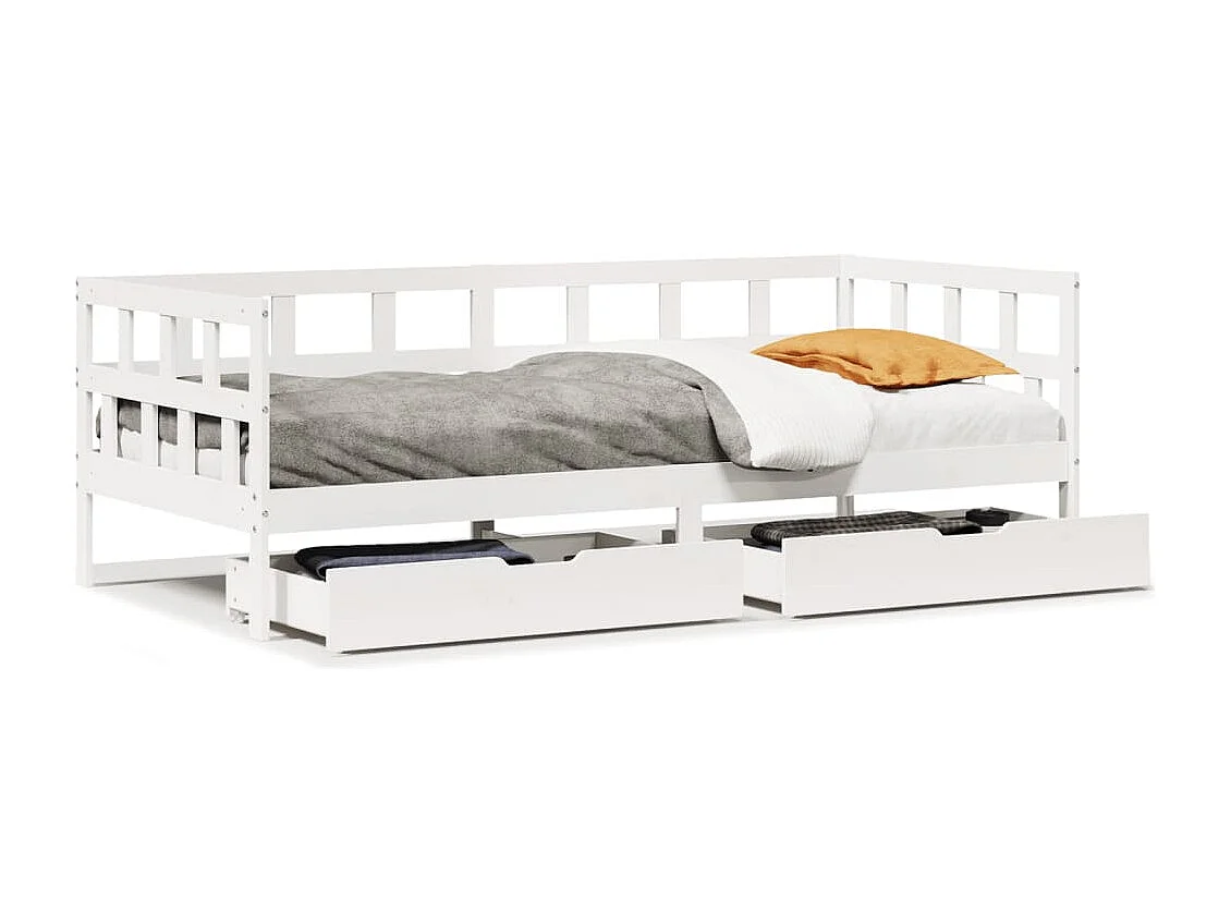 Lit de jour et tiroirs sans matelas blanc 90x200 cm bois massif