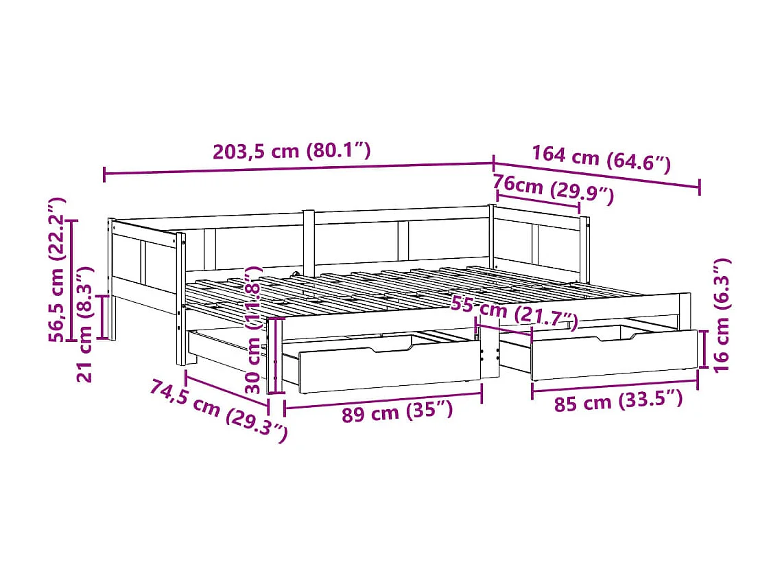 Divano Letto Estraibile con Cassetti senza Materasso 80x200 cm