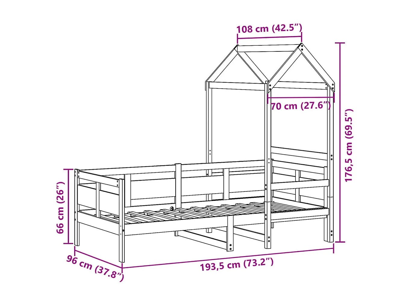 Lit de jour avec toit sans matelas 90x190 cm bois massif