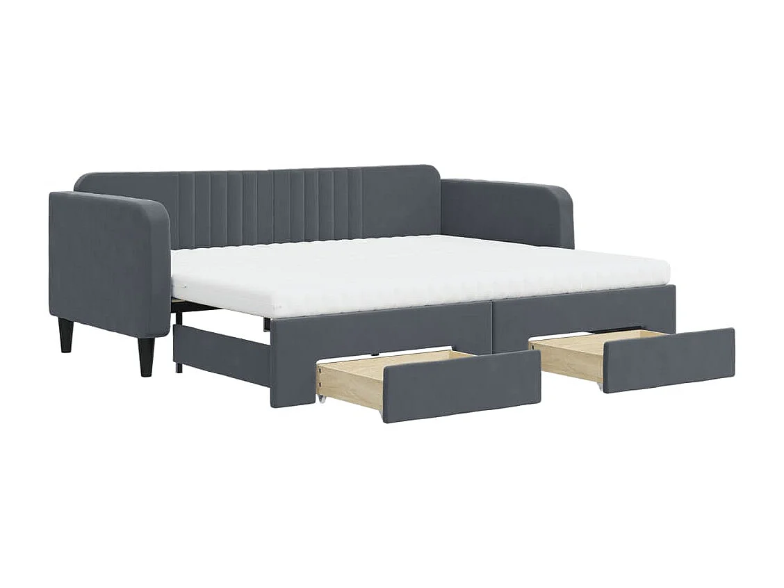 Tagesbett Ausziehbar mit Schubladen Dunkelgrau 90x200 cm Samt