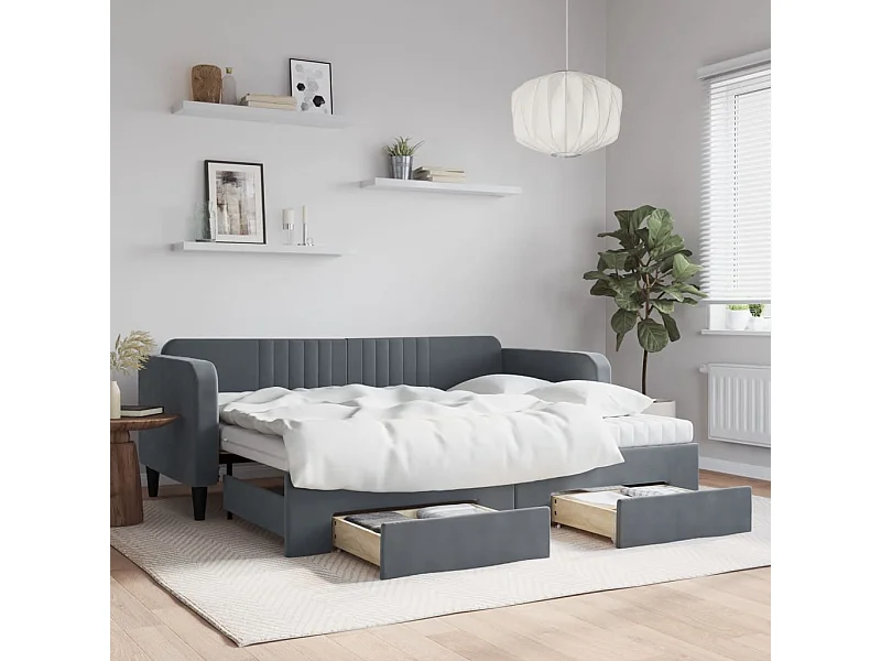 Slaapbank onderschuifbed en lades 90x200 cm fluweel donkergrijs