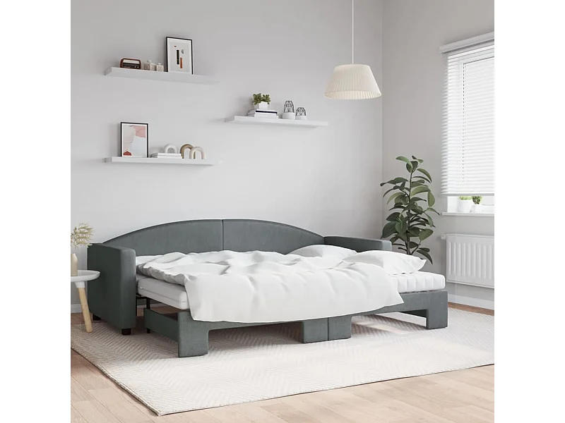 Divano Letto Estraibile Materassi Grigio Scuro 80x200cm Tessuto