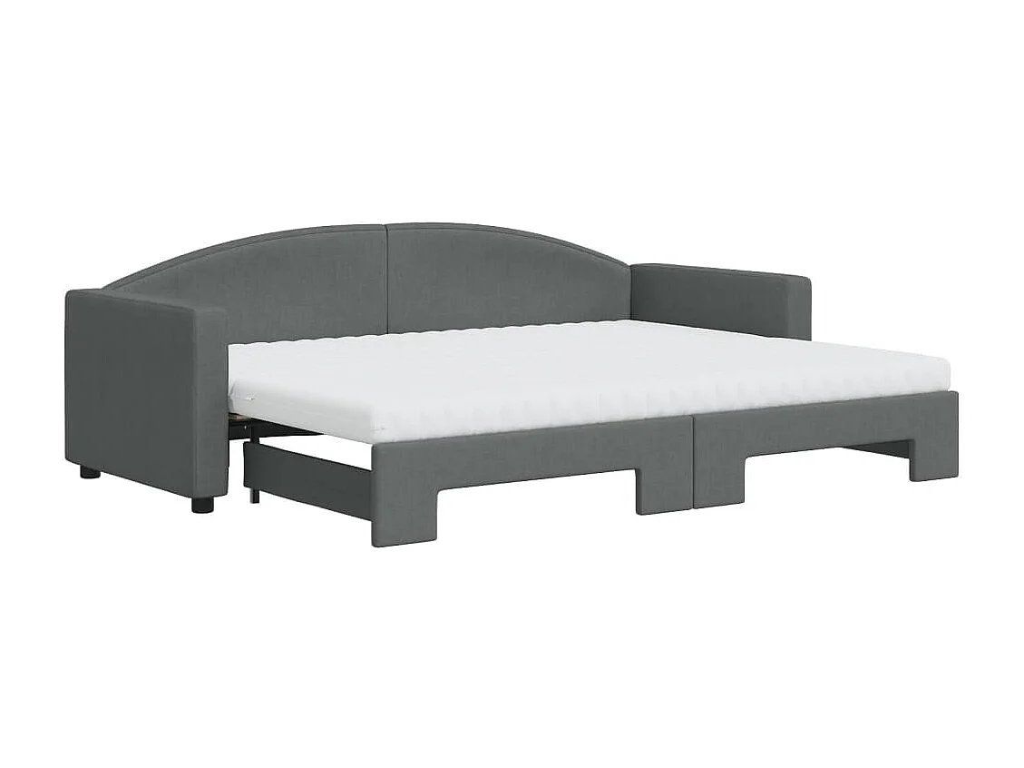Lit de jour avec gigogne et matelas gris foncé 80x200 cm tissu