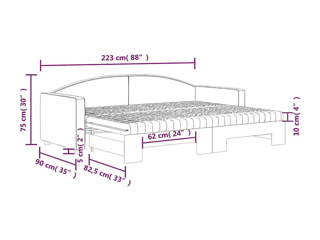 Tagesbett Ausziehbar mit Matratzen Dunkelgrau 80x200 cm Stoff