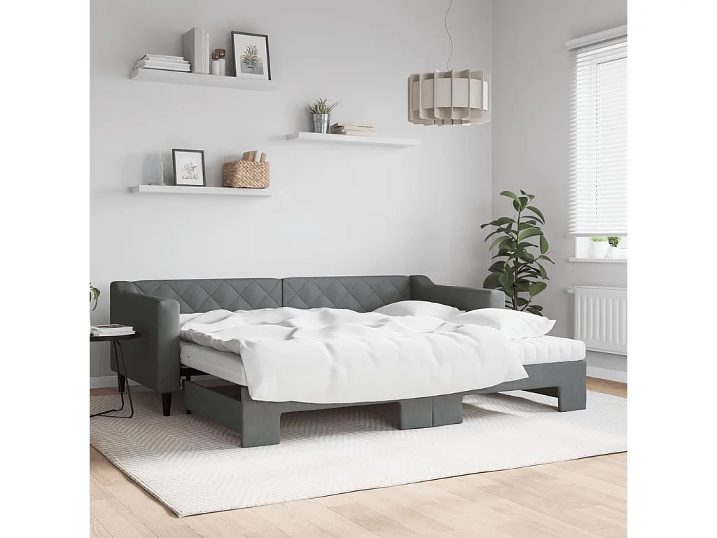 Sofá cama nido con colchón tela gris oscuro 90x200 cm